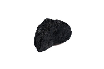 natural black tourmaline gem stone on the white background