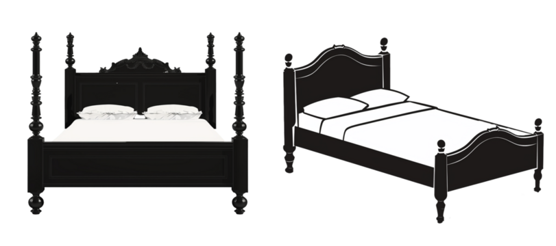 Silhouette of hotel bed on transparent background, Web icon set of beds