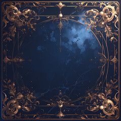 Baroque-Inspired Gold and Blue Symmetrical Wallpaper with Ornate Designs