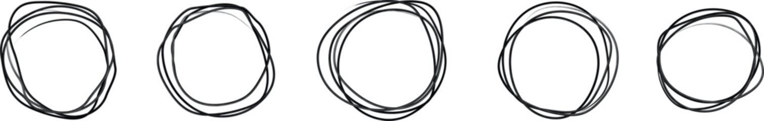 Hand drawn circle line sketch set illustration. Art design round circular scribble doodle. Pencil or pen graffiti bubble or ball draft. Vector circular scribble doodle round circles for message - obrazy, fototapety, plakaty