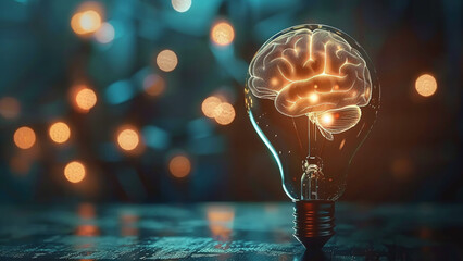 Innovation Illumination: Human Brain Inside a Light Bulb, rain-Light Bulb Fusion Sparking Innovation