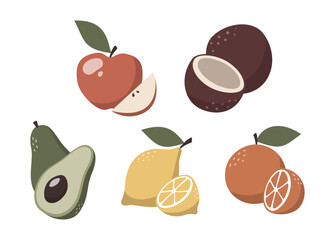 Set of vector flat fruits isolated on white background