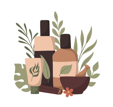 recommend clip art: Vector flat hand drawn composition with organic skincare products
