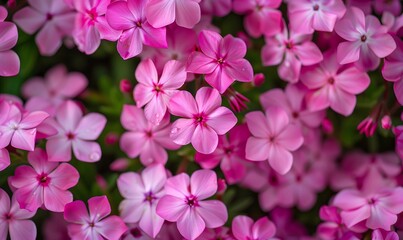 Naklejka premium Pink moss phlox seen from above in a spring flower garden, Generative AI 