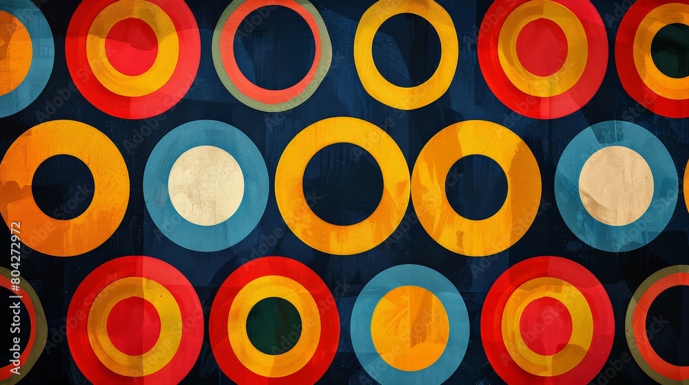 Poster Multicolored circles arranged on a black surface creating a vibrant and visually striking composition