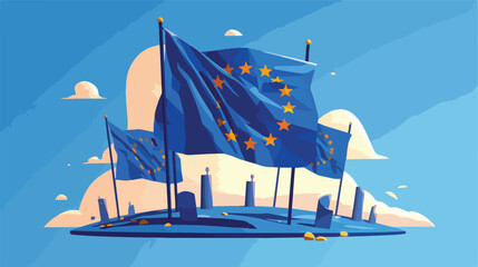 European Union flag on light background 2d flat car - obrazy, fototapety, plakaty