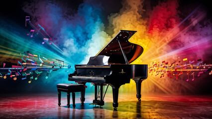 grand piano and music notes