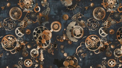 Intricate Steampunk Gears and Mechanical Parts Wallpaper Design