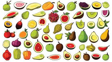 exotic tropical fruits hand drawn set. Collection o