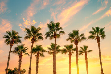 Tropical Sunset with Silhouetted Palm Trees  