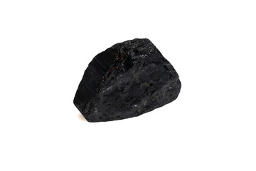natural black tourmaline gem stone on the white background