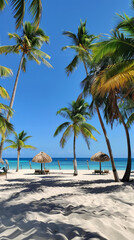 Tropical Palm Trees on Sunny Beach with Clear Blue Sky