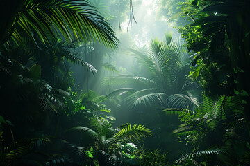 Dense Rainforest Trees and Lush Greenery Creating Mysterious Ambiance