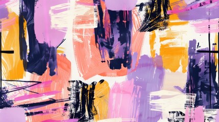 Vibrant Abstract Artwork with Dynamic Brush Strokes and Bold Colors