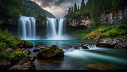 waterfall in the forest  Nature's Masterpiece Breathtaking Landscape 