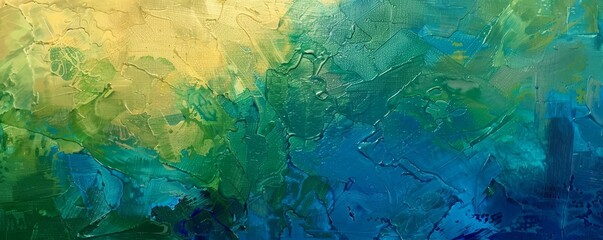 Abstract painting with thick, textured layers of blue and green for a dynamic background