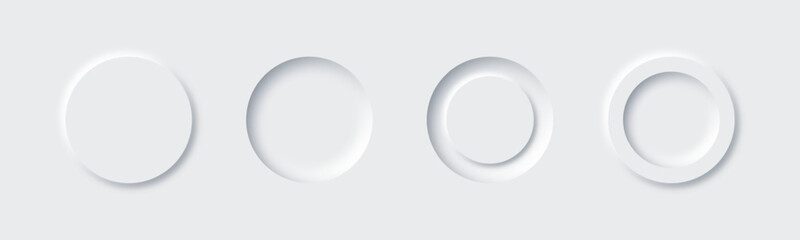 White push buttons. Paper frame vector set. Blank round labels, banners, icons or stickers for your design