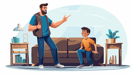 Father and son with taking measures of furniture at