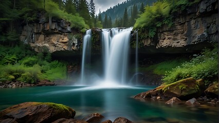 Fototapeta premium waterfall in the forest Nature's Masterpiece Breathtaking Landscape 
