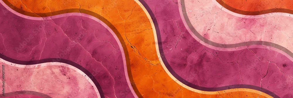 Poster Detailed view of an intricate orange and pink wavy pattern, showcasing vibrant colors and dynamic lines