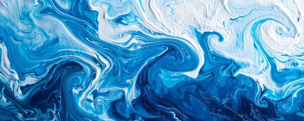 Fluid art background with swirls of blue and white, mimicking a calm sea texture