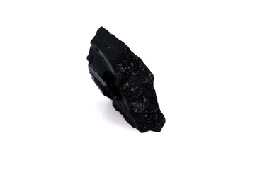 natural black tourmaline gem stone on the white background