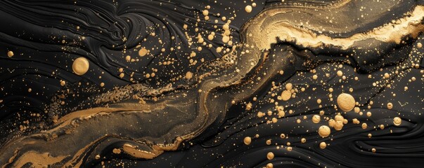 Gold ink spread on a black background creating a luxurious and abstract mineral effect