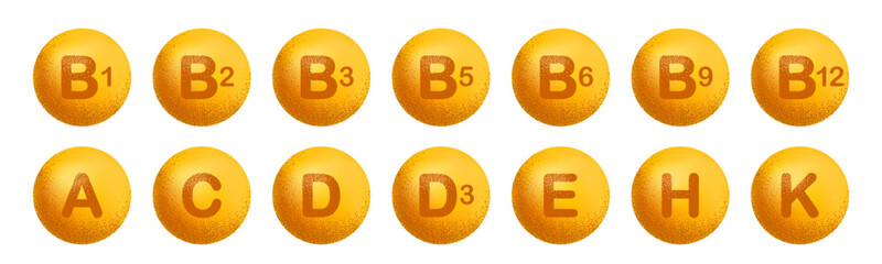 Set of different vitamin icon with grainy noise effect. Isolated over transparent png