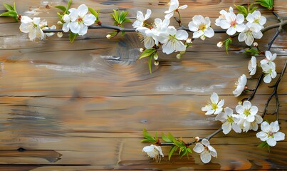 Spring Blossom on wooden background, Generative AI 