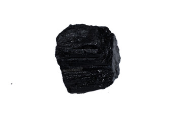 natural black tourmaline gem stone on the white background