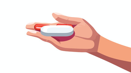 Female hand and pill on white background 2d flat ca