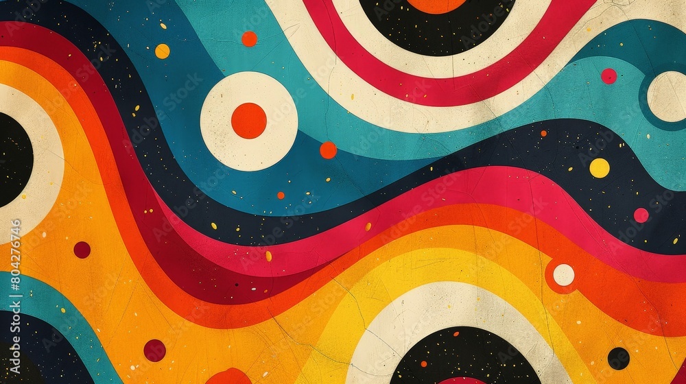 Aufkleber Multicolored Wave With Circles and Dots