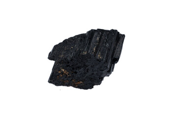 natural black tourmaline gem stone on the white background