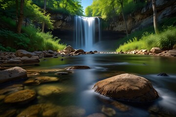 Fototapeta premium waterfall in the forest Nature's Masterpiece Breathtaking Landscape 