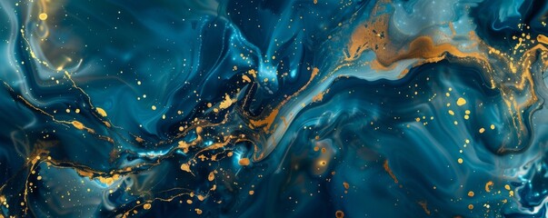 Seamless pattern of gold and blue inks mixing underwater, creating a luxurious texture