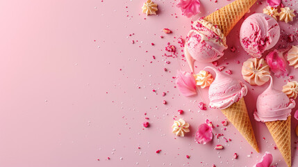 pink ice cream cone banner, 300 Dpi, summer dessert