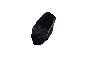 natural black tourmaline gem stone on the white background