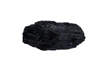 natural black tourmaline gem stone on the white background