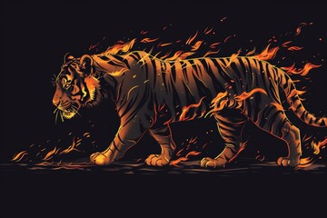 A tiger with flames coming out of its mouth. A magical creature made of fire.