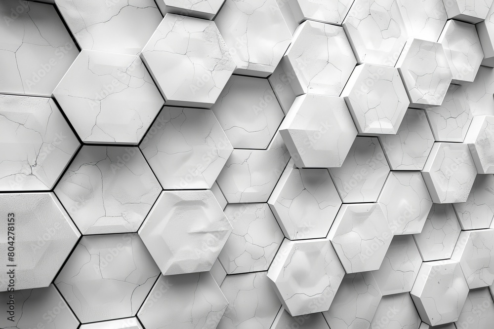 Poster artistic 3d rendering of a monochrome geometric hexagonal wall pattern offering a modern design elem