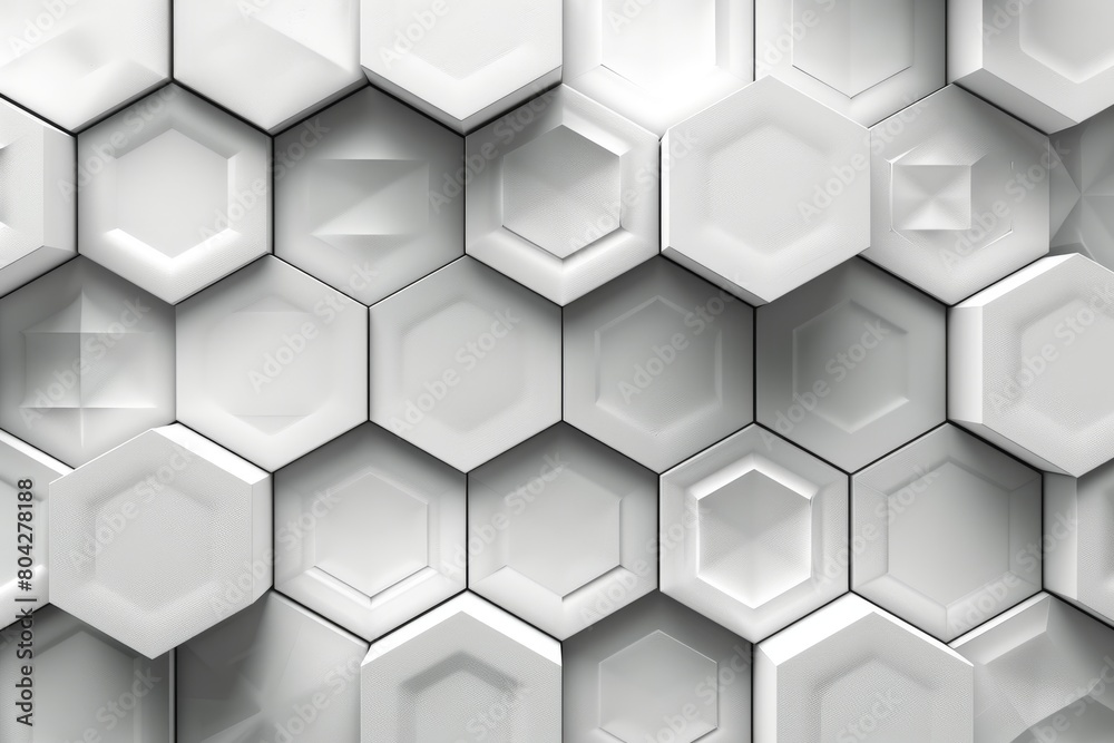 Poster this image features a 3d rendered pattern of white hexagons creating a textured geometric surface