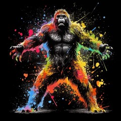 Abstract Colorful Illustration of Bigfoot on a Black Background