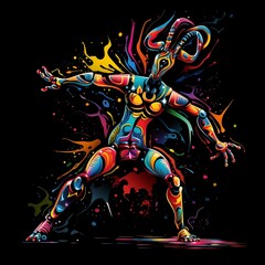 Colorful Abstract Illustration of Kokopelli on a White Background