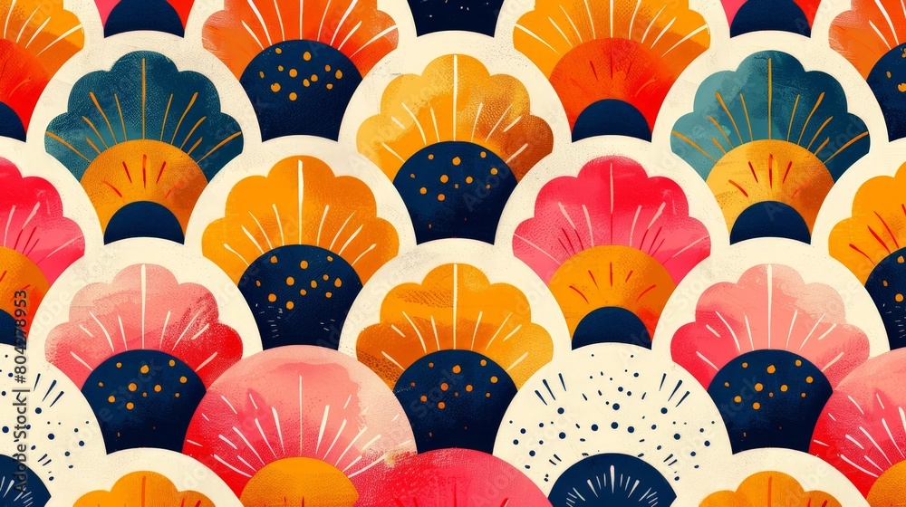 Poster Colorful Pattern of Fan Shaped Objects