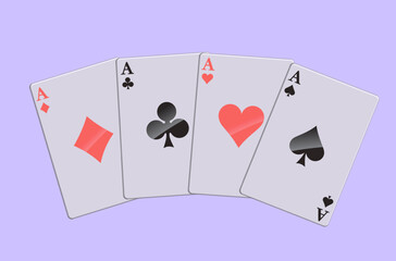 3d four Aces Playing Cards. Playing cards, chips fly. The concept of winning or gambling. Poker and card games. Vector 3d illustration