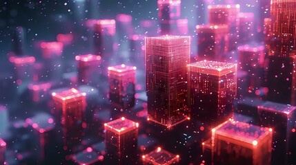 Obraz premium Abstract Neon Cybernetic Landscape: Technological Geometric Art