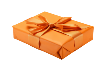 The Sunlit Surprise: A Vibrant Orange Gift Box. On a White or Clear Surface PNG Transparent Background.