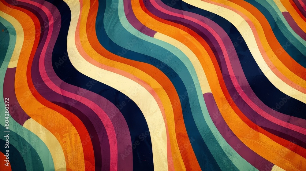 Poster Various vibrant wavy lines of different colors are intersecting on a textured wooden surface