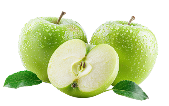 Granny Smith sour apple isolated on white or transparent background
