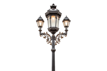 Illuminated Twins: A Duo of Lights Atop a Majestic Lamp Post. On a White or Clear Surface PNG Transparent Background.